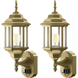 Redluck Motion Sensor Outdoor Lights, 2 Pack 16 inch Dusk to Dawn Outside Porch Lights, Waterproof Anti-Rust Aluminum Outdoor Wall Lights Exterior Lighting Fixtures for House, Garage, Front Door, Gold