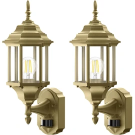 Redluck Motion Sensor Outdoor Lights, 2 Pack 16 inch Dusk to Dawn Outside Porch Lights, Waterproof Anti-Rust Aluminum Outdoor Wall Lights Exterior Lighting Fixtures for House, Garage, Front Door, Gold