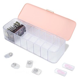 Fatiya Daily Contact Lens Organizer with 2 Remover & 2 Tweezers, Disposable Contact Lens Storage with Lid & 8 Grids, Clear Contact Lens Dispenser Case Box for Desk Home Office Art Supply (Pink)