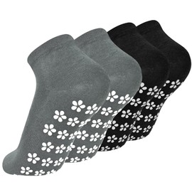 Colexy 2 Pairs of Yoga Socks Non-Slip Women's Stopper Socks Men, Non-Slip Socks Women, Yoga Socks Non-Slip Women's Non-Slip Grip Socks for Pilates M, 35-42, Grey, Black