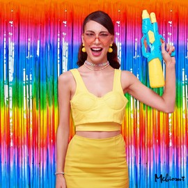 4 Pack Dark Rainbow Fringe Curtain Backdrop, 3.2Ft x 9.8Ft Metallic Tinsel Foil Fringe Streamers Curtain for Photo Booth Birthday Wedding Baby Shower Party Bridal Bachelorette New Year’s Decoration