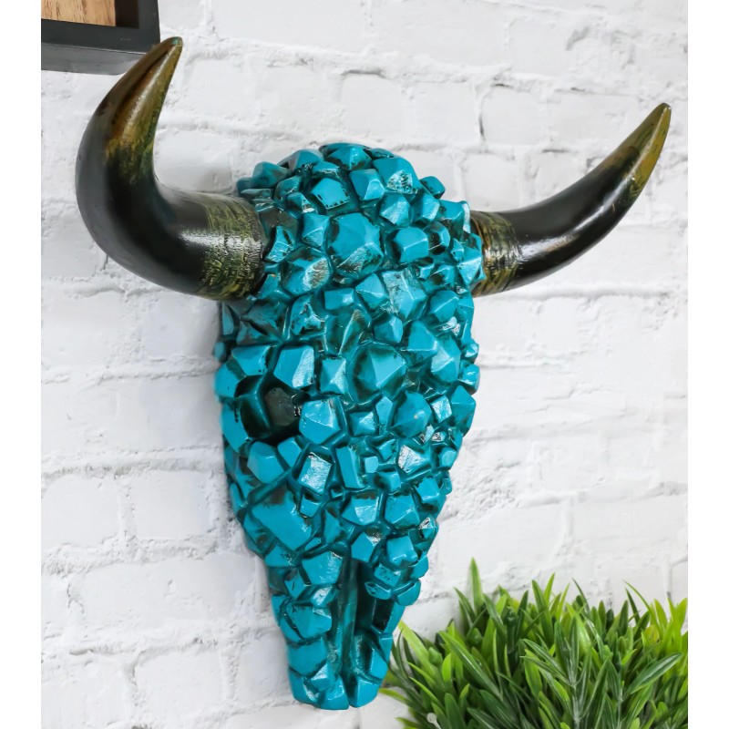 Southwest Steer Bison Bull Cow Skull With Mosaic Turquoise Rocks
