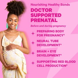 Pink Stork Total Prenatal Vitamin Gummies for Women with Folic Acid, Vitamin D, and Vitamin B6 to Support Fetal Development and Morning Sickness, Pregnancy Must Haves - Raspberry, 60 Count