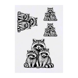 4 x 'Raccoon Family' Temporary Tattoos - Water Resistant, Skin-Safe, Non-Toxic Transfers, Mixed Sizes (TO00083990)