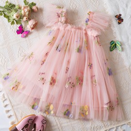 NNJXD Baby Girl Flower Embroidery Tulle Dress Butterfly Toddler Birthday Party Dresses 2109 Pink Size(80) 6-12 Months