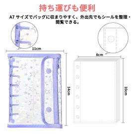 Transparent A7 Clear Binder Clear Binder with 6 Holes, 10 Refills Included, Cute, Removable, Stylish, Stores Sealing Seals, Waterproof, Dirt-Resistant Material, Hologram Star Pattern (Purple)
