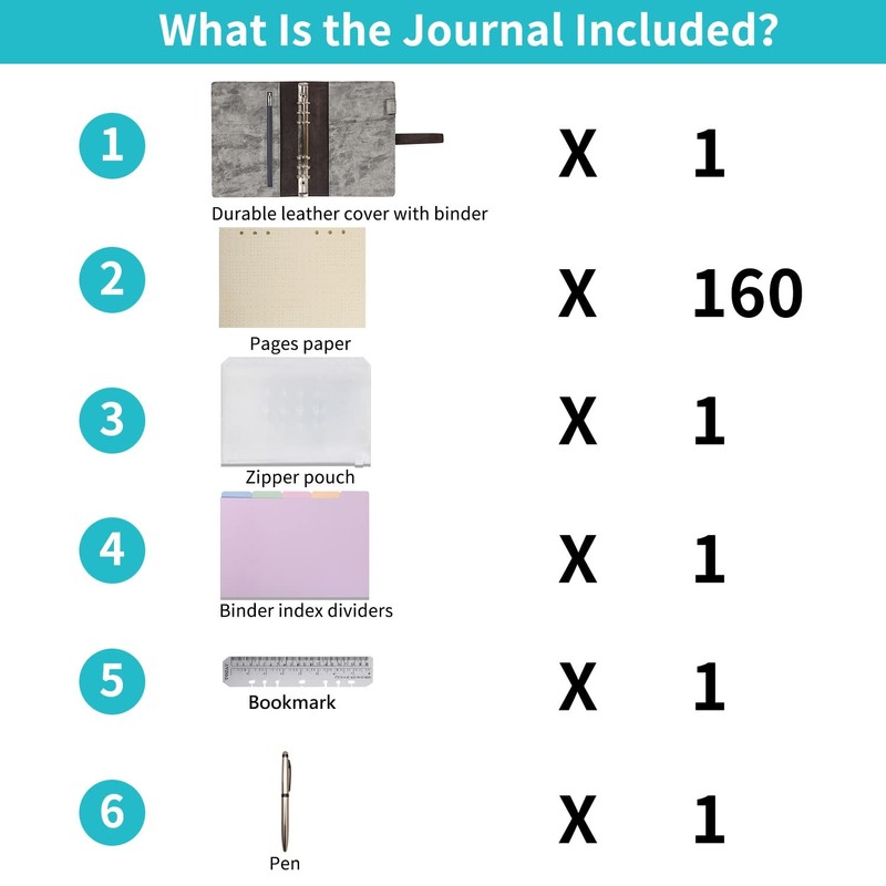 Wonderpool Leather Diary 6 Ring Binder Folder Organiser with Dotted