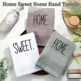 Peryiter 3 Pcs Home Sweet Home Hand Towels for Bathroom, Embroidered Bathroom Towels Farmhouse Decorative 13.78 x 29.53 Inch Neutral Rustic 100% Cotton Absorbent Set for Kitchen Dish Fast Drying Decor