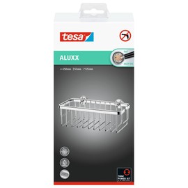 tesa Aluxx Mensola per doccia, alluminio cromato lucido, autoadesiva, tecnologia adesiva di montaggio, 92 mm x 250 mm x 125 mm