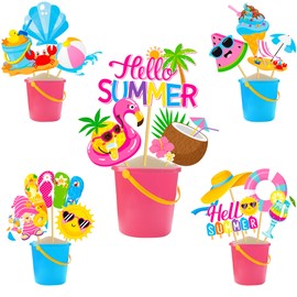 Summer Party Centerpiece Sticks Summer Pool Beach Birthday Table Toppers 18Pcs Hello Summer Party Table Decorations for Summer Hawaiian Themed Baby Shower Party Supplies