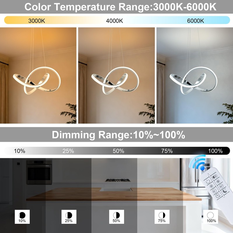 MAYNA Modern Chandelier with Remote Control, Dimmable LED Chandelier with