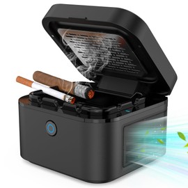 Portable Smokeless Ashtray with Lid,Mini Smell Proof Ash Tray for Car,Detachable Trash Can, Electric Ashtray Desktop USB Rechargeable for Outdoor Travel Home Office (Black)