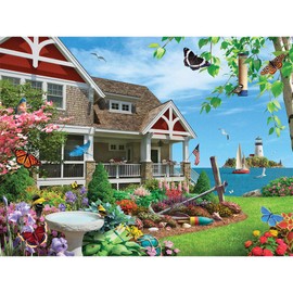 Bits and Pieces - 1000 Piece Jigsaw Puzzle for Adults 20" x 27"  - Blooming Beach House - 1000 pc Beach House Bird Flower Coast Jigsaw by Artist Alan Giana