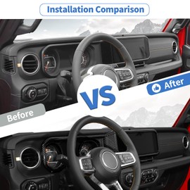 JeCar Instrument Panel Trim Covers Navigation Touch Sreen Decoration Kits Interior Accessories Compatible with Jeep Wrangler 2024 JL JLU & Gladiator JT Truck, Carbon Fiber Finish