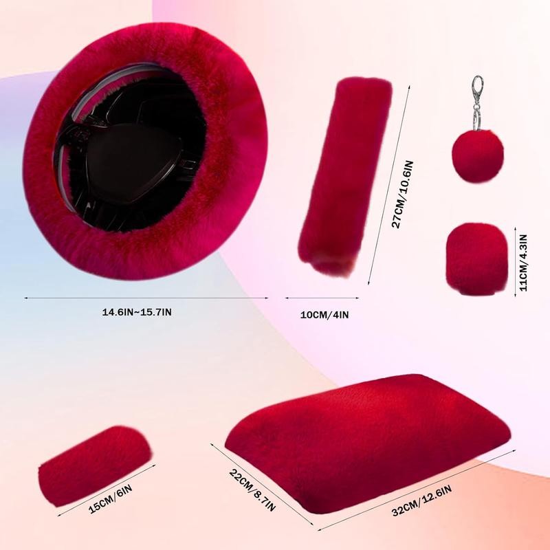 7 count Set Interior Aesthetic Accessories, Fluffy 15 inch Steering