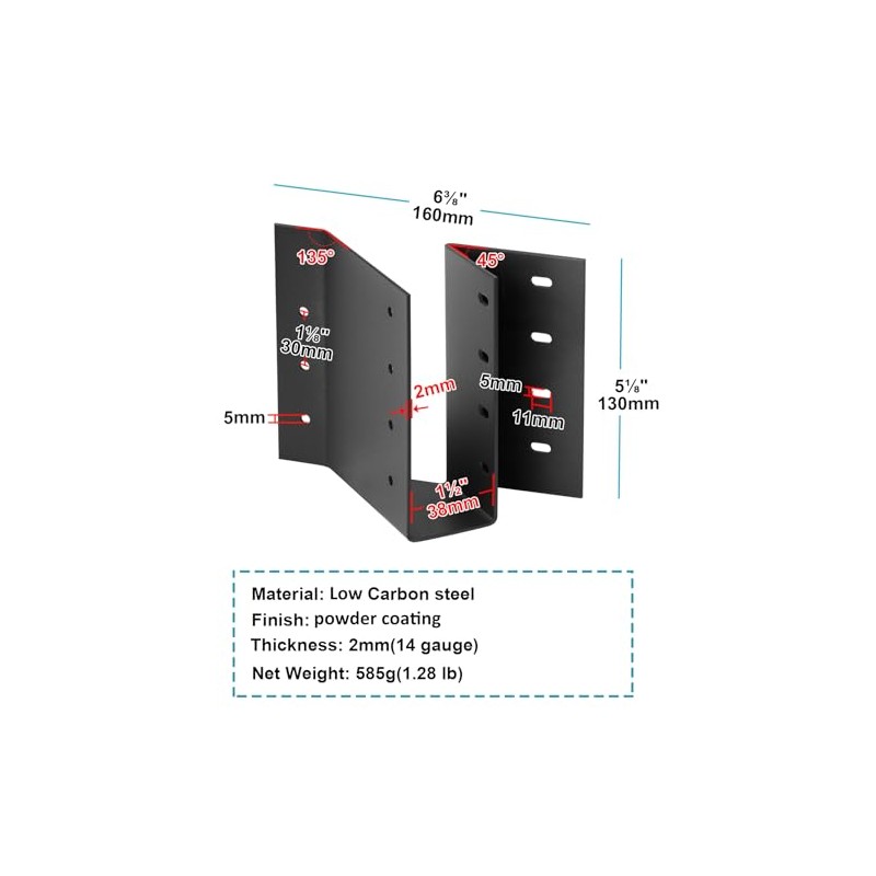 MOUNTAIN_ARK 2 Pack 2 x 6 Black Joist Hanger Skewed