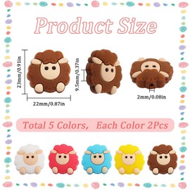 SUNNYCLUE 1 Box 10Pcs 5 Colors Silicone Beads Sheep Animal Silicone Beads Colorful Character Cute White Focal Loose Bead for DIY Keychains Beaded Pens Lanyard Necklace Bracelet Jewelry Making Supplies