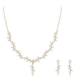 Clearine Bridal Bridesmaid Marquise Cubic Zirconia Leaf Cluster Pendant Necklace Dangle Earrings Jewellery Set for Wedding Guest Prom Party Clear Gold-Tone