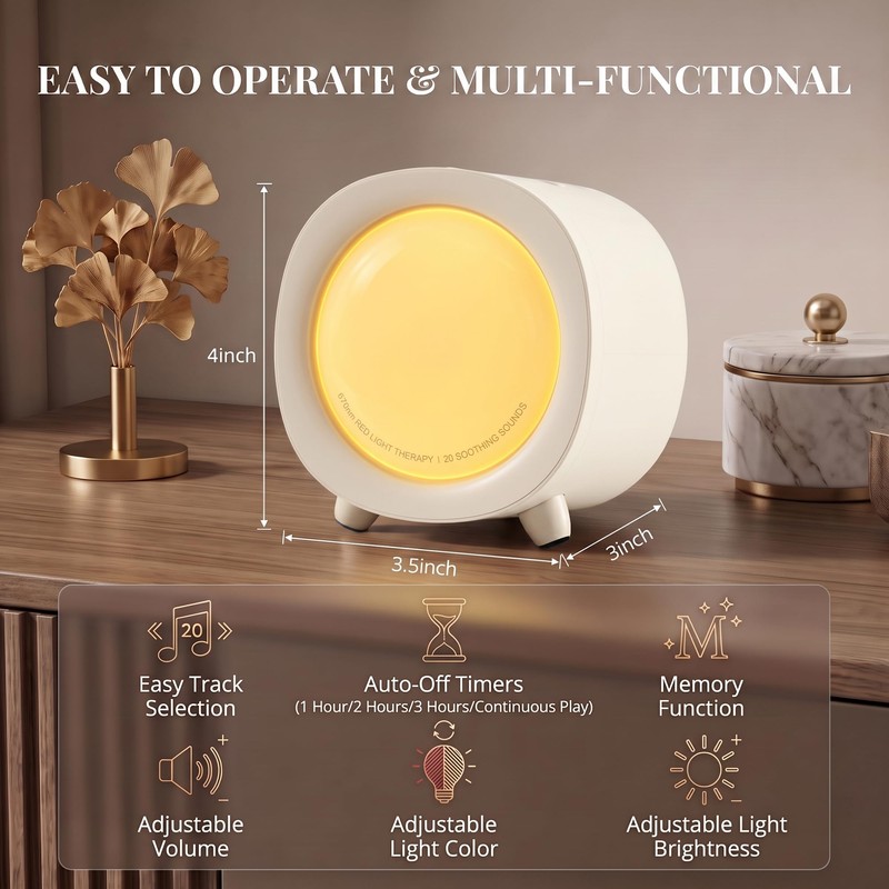 Sleep Sound Machine with 670nm Red Light, Warm Light, 20