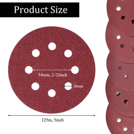 100Pcs Sandpaper Set, 5 inch 8 Holes Sanding Discs for Orbital Sander, 5 Different Grades Including 60, 80, 100, 120, 240 Grits