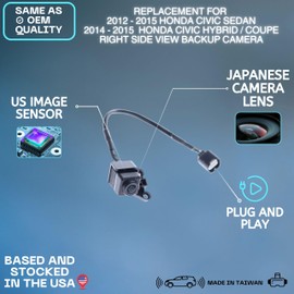 Right Side View Backup Camera Replaces for 2012-2015 Honda Civic Sedan | 2014-2015 Honda Civic Hybrid/Coupe OE Part # 36580-TR3-A01, 36580-TS8-A01 (36580TR3A01, 36580TS8A01)