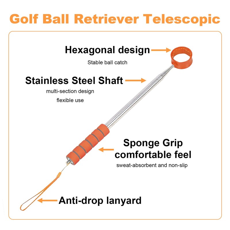 Smloplom Golf Ball Retriever Telescopic, 9Ft Golf Ball Retriever for