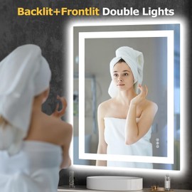 Hivone 28X36 LED Bathroom Mirror with Lights, Anti-Fog, Dimmable, Backlit + Front Lit, Smart Bathroom Vanity Mirror, Memory Function, Shatterproof, Tempered Glass (Horizontal/Vertical)