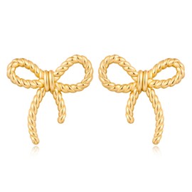 FAMARINE Gold Bow Earrings for Women Twisted Bow Stud Earrings Chic Small Earrings Jewelry