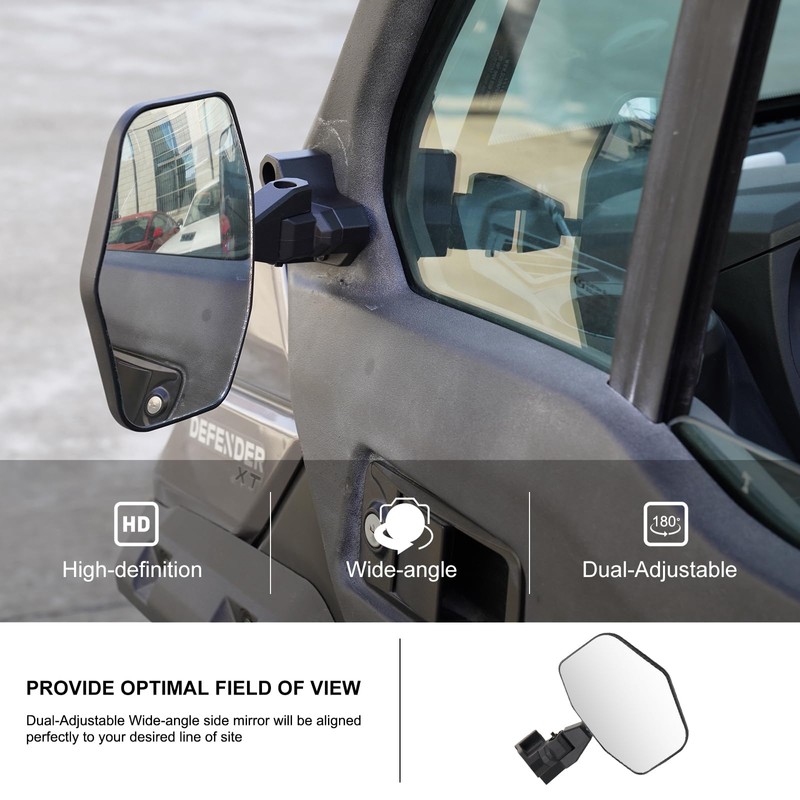 KIWI MASTER Upgraded Side Mirrors for 2016-2025 Can-Am Defender Accessories