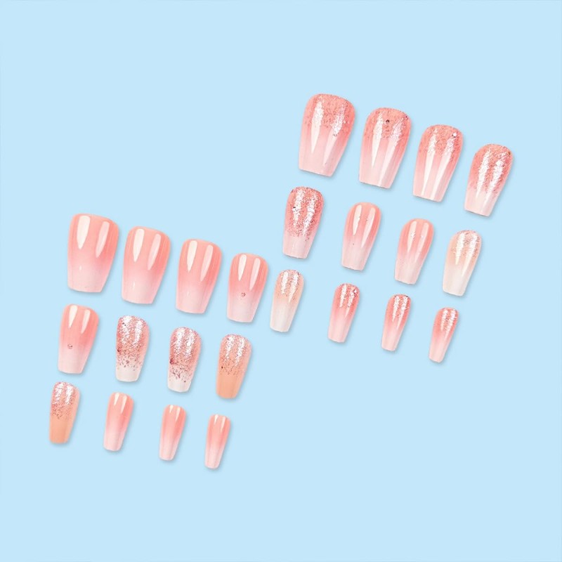 Medium Coffin Press on Nails Pink Gradient Fake Nails with