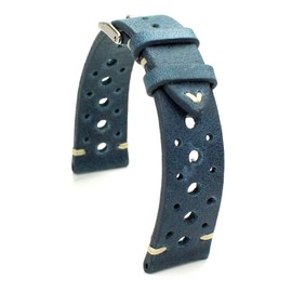 RIOS1931 Rallye Vintage Cowhide Leather Watch Strap Handmade in Germany 19 mm Blue, blue, Strap.