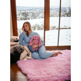 K Collection 3D Novelty Hot Water Bottle with Removable Cover - Pink Bunny Design - Soft Plush Cover - Premium Natural Rubber