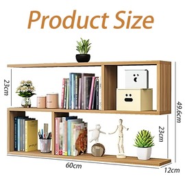 Floating Shelf Wooden Floating Shelves for Wall, Modern Wall Mounted Shelves Bookshelf for Living Room Study Room Office 60x12x49.6 cm