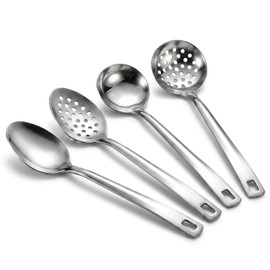Ruwnii 4Pcs Stainless Steel Slotted Spoon Set, Strainer Spoons for Cooking