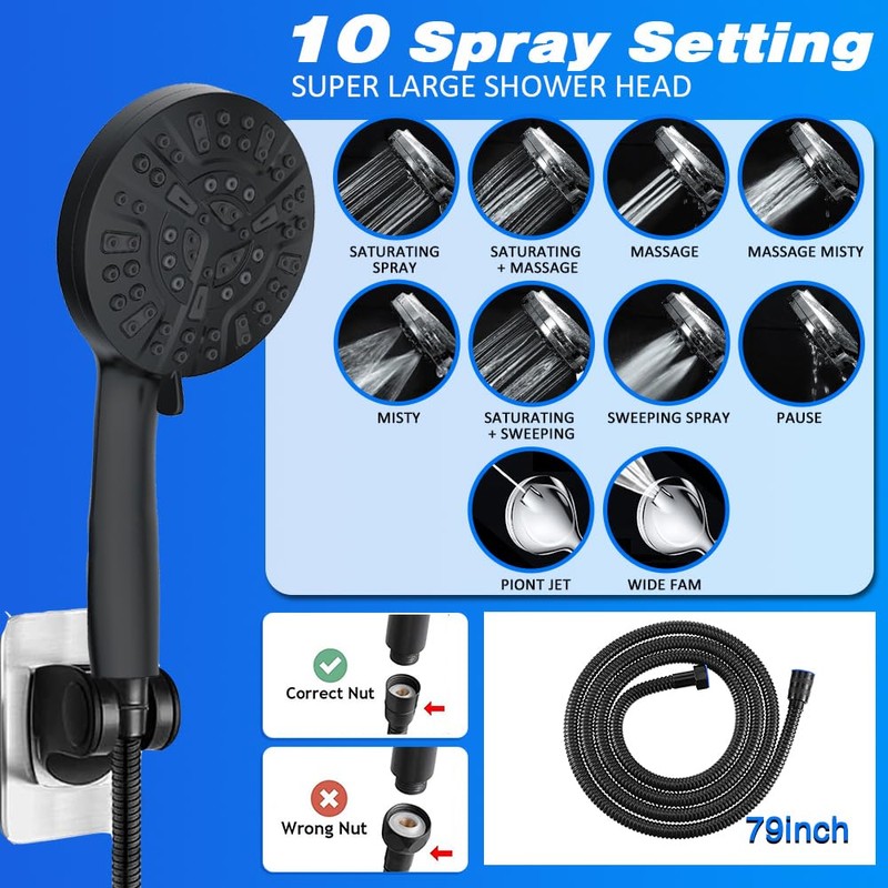 Matte Black Shower Head with Filters 12" Rain Shower Head