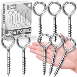 ZAUGONTW 5 Inch Eye Hooks, Eye Bolts Screw in, 8 Pack Heavy Duty Silver Large Screw Eye-Hooks for Hanging, Tie-Downs, Heavy-Duty Applications