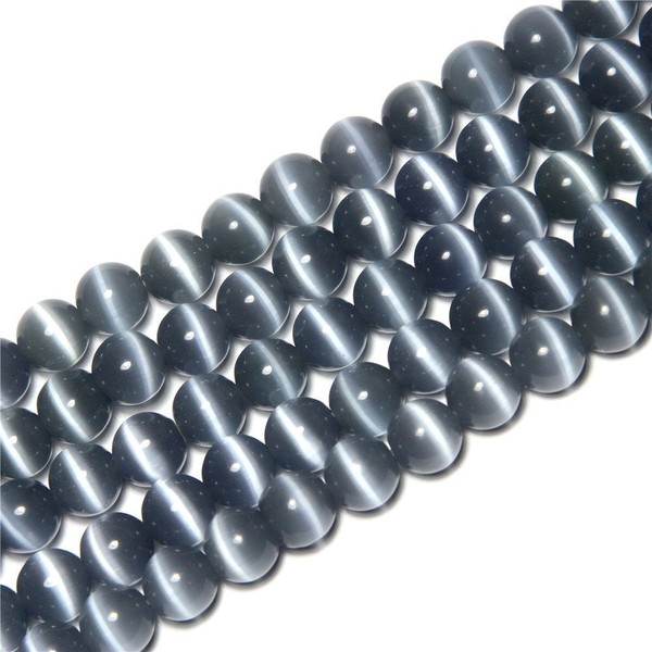 HAAMIIQII 35pcs 10mm Gray Cat Eye Beads Round Loose Gemstone