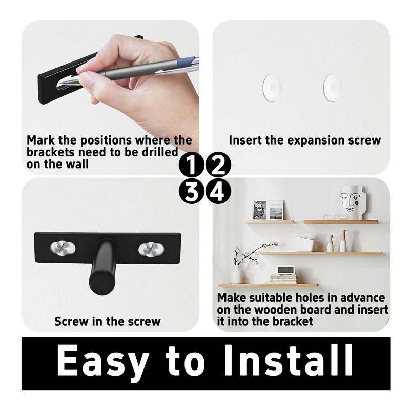 AUXBC 4Pcs 5 Inch Black Floating Shelf Brackets, Heavy Duty