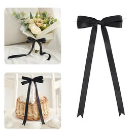 AIMUDI Black Bow 5 × 10" Satin Bow for Gift Wrapping Twist Tie Bows Premade Ribbon Bows for Bouquets Invitations Baskets Crafts Wreaths Wedding Birthday Baby Shower Party Decorations, 36 PCs
