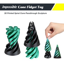 Impossible Cone (3PCS), 3D Printed Spiral Cone Fidget Toy, Impossible Pyramid Passthrough Sculpture, Mini Stress Relief Desktop Decorations Toy for Kids Adult Gift (Laser Blue Green)