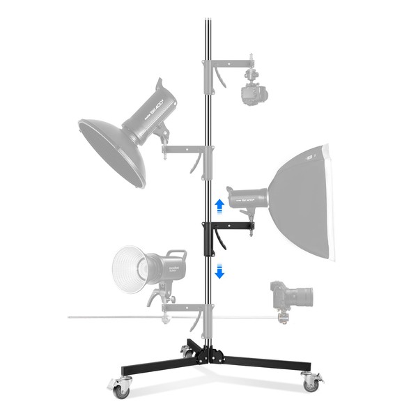 Photography Light Stand Based on Wheels Max Loading: 20kg/44lb Stainless Steel Heavy Duty Light Stand with Casters & A Sliding Arm Max Height 2.4m/7.9ft for Photography Studio Monolight Softbox
