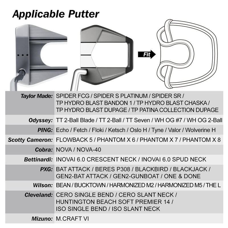 Golf Head Cover Mallet Square Magnetic PU Leather Putter Cover