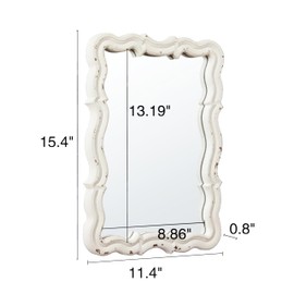 Sintosin Vintage Small Scalloped Wall Mirrors Decorative 16 x 12 inch, Hanging Distressed White Sculpted Wood Bathroom Vanity Mirror, Rustic Entryway Mirror, Farmhouse Wall Mounted Mirrors