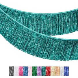 MORAINJAY Lake Blue Fringe Garland, 2M/20CM Sparkly Tinsel Fringing,Wall Hanging Metallic Foil Fringe Garland Banner,Shiny Streamers Party Backdrop for Wedding Birthday Car Parade Floats