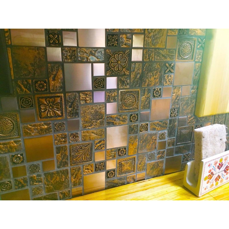 Hominter Bronze & Brushed Metal Mosaic Tile Copper Textured Resin
