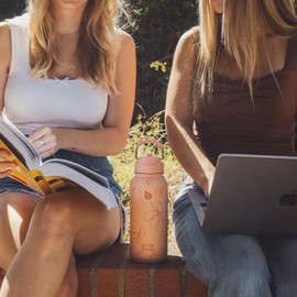 BOTTLE BOTTLE 32oz Insulated Water Bottle Stainless Steel Sport Water Bottle with Straw Dual-use Lid Design for Gym with Pill Box (yellow flower)