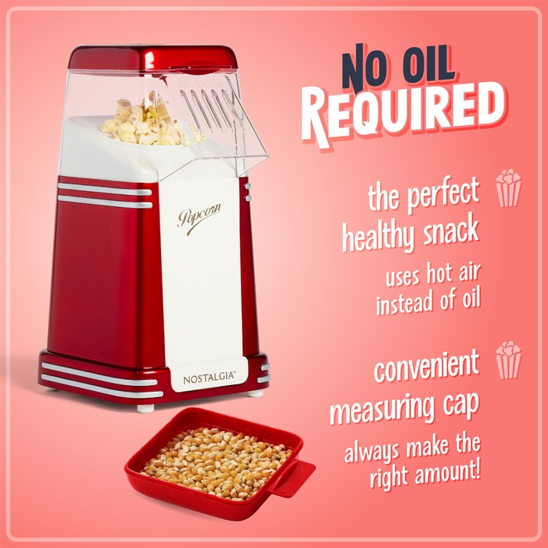 Nostalgia Hot-Air Electric Popcorn Maker, 8 Cups, Healthy Oil Free