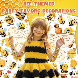 50 PCS Bee Temporary Tattoos for Kids, Funny Bee Themed Tattoos for Birthday Party Favors, Supplies, Decorations Cute Cartoon Honeybee Animals Tattoo Stickers for Kids Boys Girls Party Bag Filler