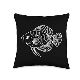 Elegant Line Art Dwarf Gourami Fish Throw Pillow