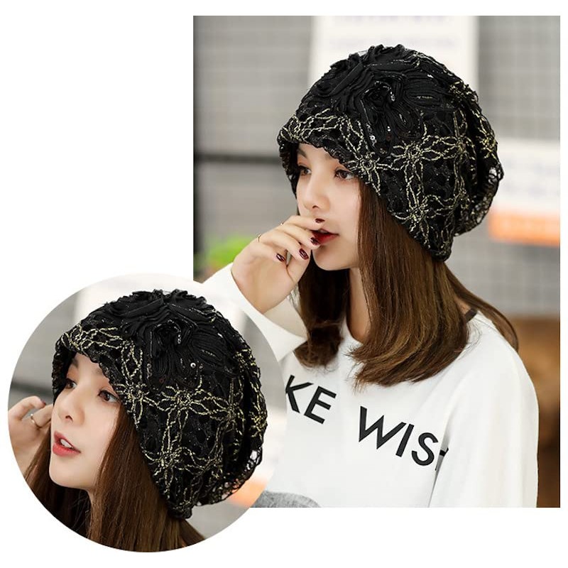 Plus Nao Women's Lace Cap, Summer Knit Hat, Embroidered, Floral